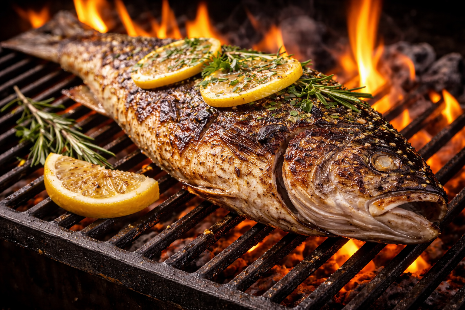 Pescado a la parrilla en camping